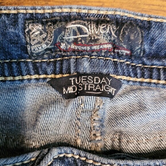 Silver Jeans Size 30 Tuesday Mid Straight Thick Stitch Ripped Medium Light Wash - Picture 4 of 12